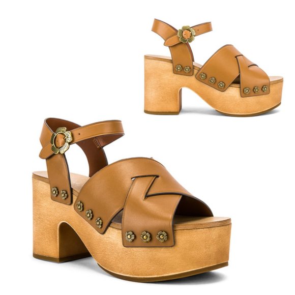 Coach Shoes - Coach 1941 Nessa Caramel Clog Platform Sandals